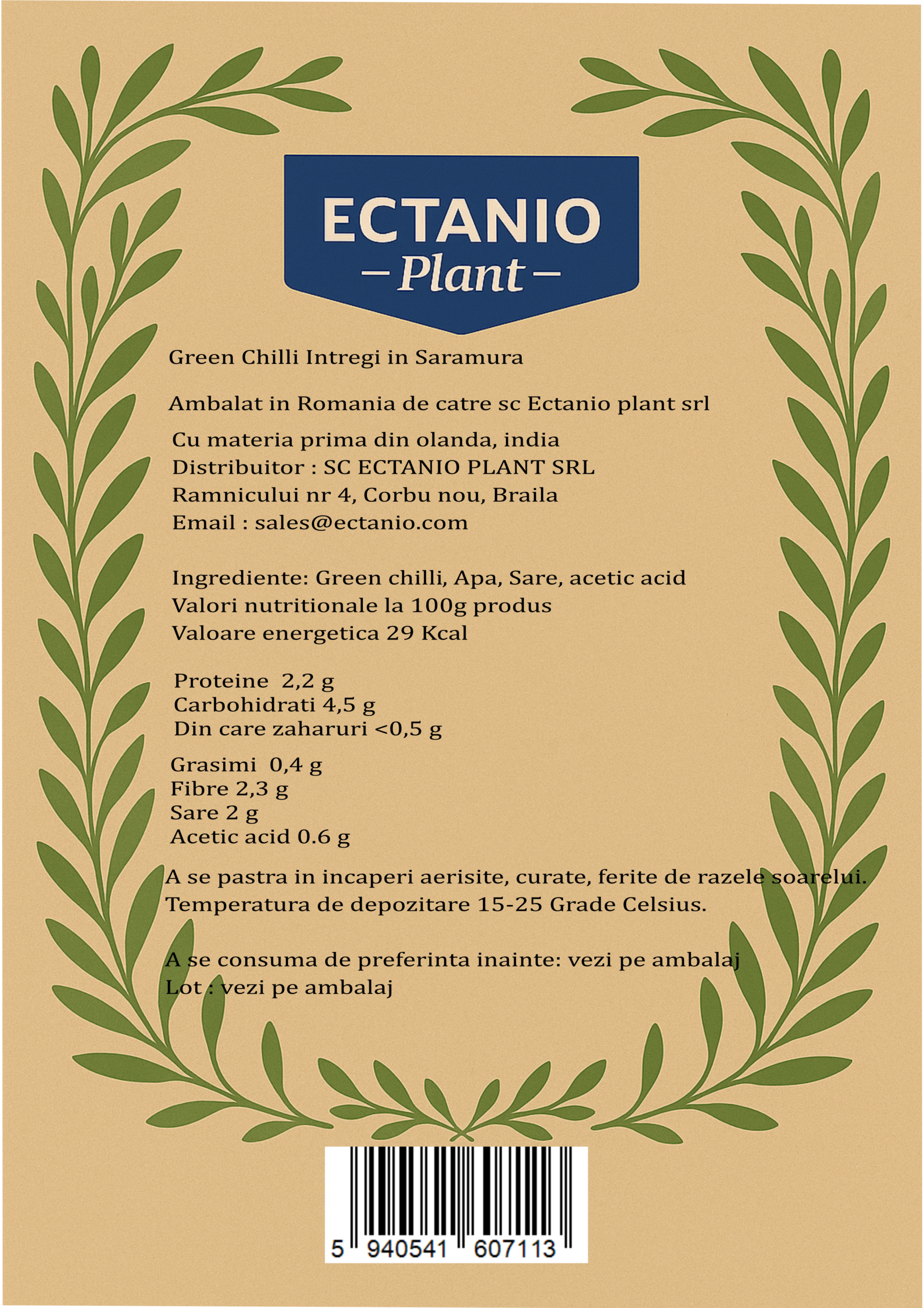 Etichetă spate – Green Chilli Întregi în Saramură