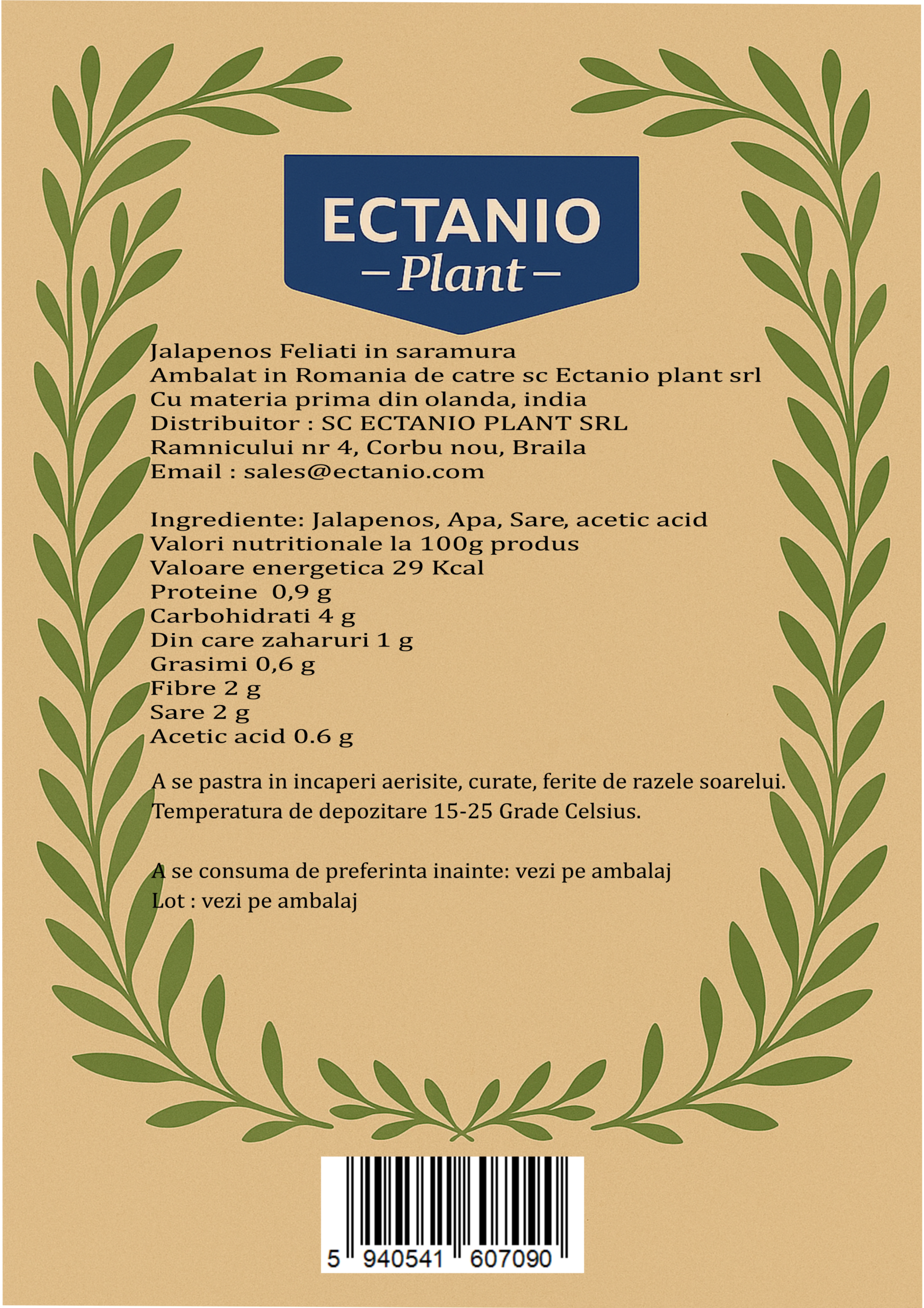 Etichetă spate Jalapenos Feliați