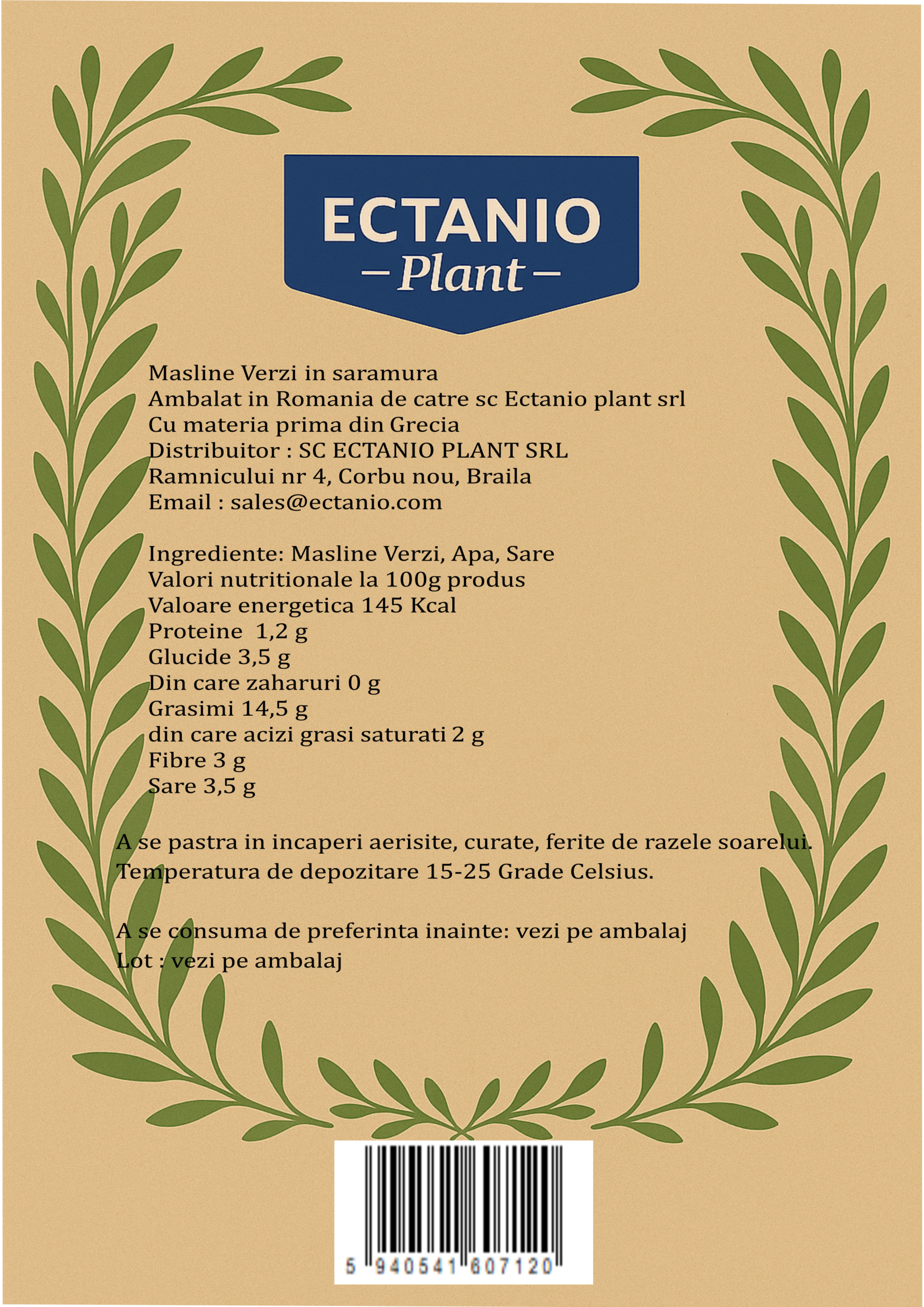 Etichetă spate – Măsline verzi în saramură